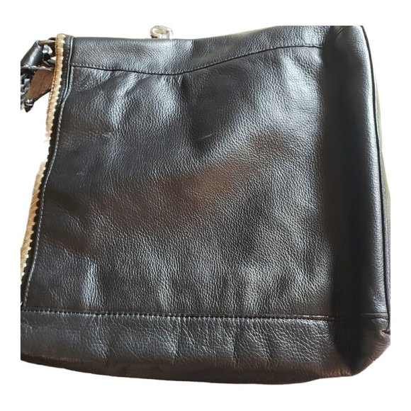 Brighton Black 3-D Floral Applique Weaved Handel Bucket Purse Bag - Picture 2 of 12